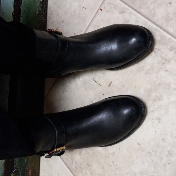 Lauren Ralph Lauren MARION Boots Black Leather/Suede Flat 6B Buckle Zip - Picture 5 of 10